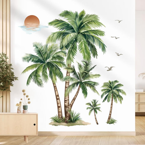 wondever Large Palm Tree Wall Stickers Tropical Plants Coconut Tree Peel and Stick Wall Art Decals for Living Room
