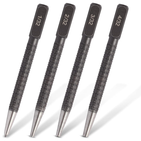 Ouvlaiz 4-Piece Center Punch Set (1/32", 2/32", 3/32", 4/32") Hardened Steel Precision Punch