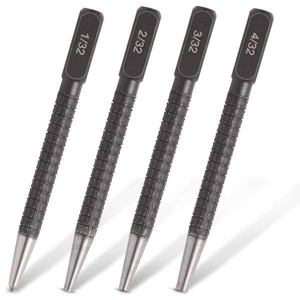 Ouvlaiz 4-Piece Center Punch Set (1/32", 2/32", 3/32", 4/32") Hardened Steel Precision Punch