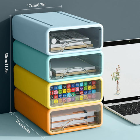 Desk Organizer with Drawers, Stackable Storage Drawers for Office Supplies, Makeup, Pencils, Chargers (4 Pack)