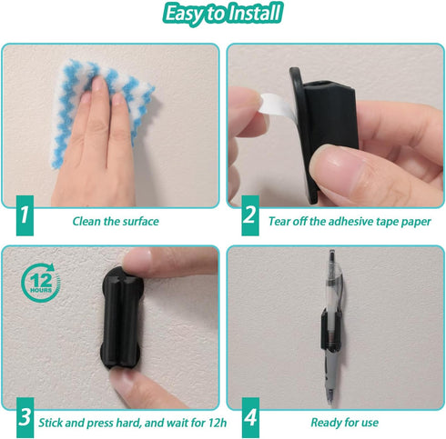 Wall Adhesive Pen Holder, 6 Pack Silicone Pencil Holders for Desk Organizer, Teacher Supplies (2 Black + 2 White + 2