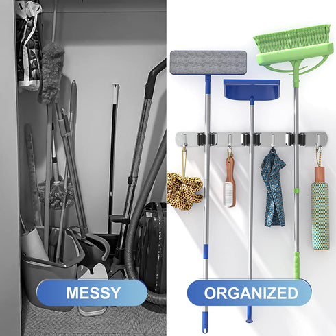 ZONGOOL Mop Broom Holder Wall Mount, Broom Organizer, Stainless Steel Wall Hanger for Home Kitchen Garden Laundry