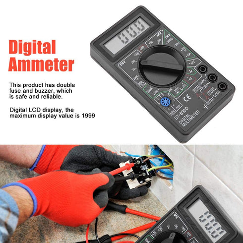 Black DT830D Auto Ranging Digital Multimeter, Continuity Ohm Tester for Transistor and Diode Testing