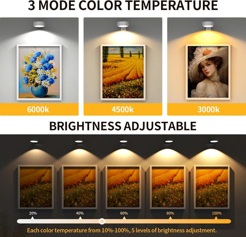 Narotood 3 Pack 3 3 Pack) Picture Lights for Wall, Rechargeable Battery Operated wall lights, Picture Frame lights