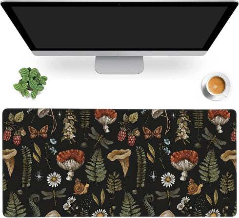 Vintage Mushroom Large Mouse Pad, Extended Gaming Mouse Pad Waterproof Desk Mat with Stitched Edge, Non-Slip Base,