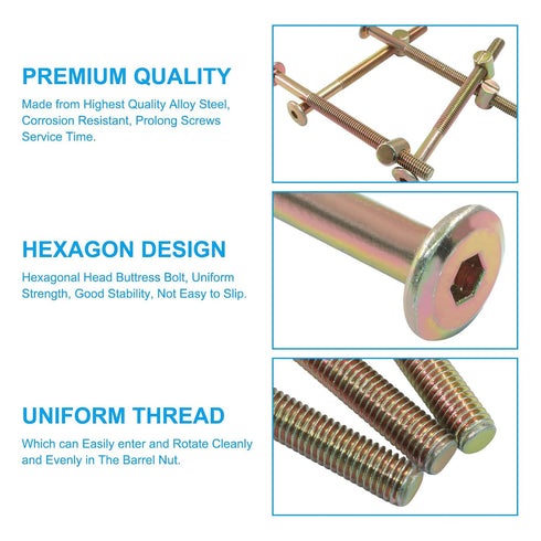 Murtenze 8-Pack M8 110mm 1 X Bunk Bed Bolts Coloured Zinc, Hex Drive Socket Furniture Barrel Screws with Nuts