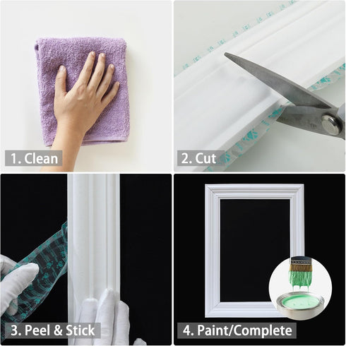 118" 2.4" Trimold x Lightweight Peel and Stick Chair Rail Molding, Flexible Accent Wall Trim for Home Decoration