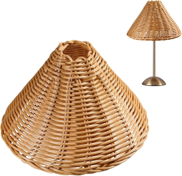 CHGCRAFT 2PCS Empire Clip-On Chandelier Lamp Shades Cone Rattan Lamp Shades Replacement