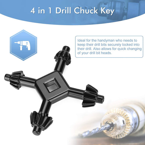 4 Way Chuck Key, Professional Steel Replacement Drill Chuck Key, 4 in 1 Multifunctional for Power Tool