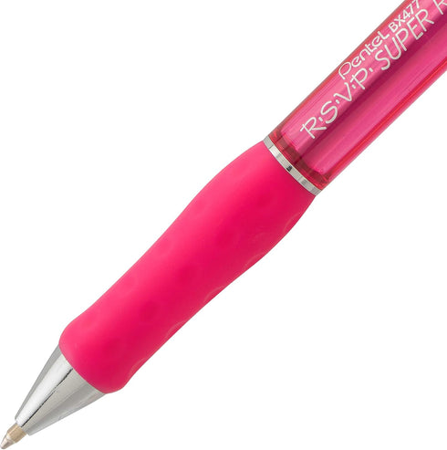 Pentel RSVP Super RT Ballpoint Pen - 0.7mm Fine Line - Pink Ink - Pack of 12
