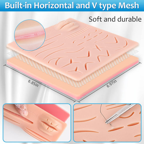 Suture Practice Training Kit for Medical Students with Large Silicone Lip Pad, Instruments, and Training Videos