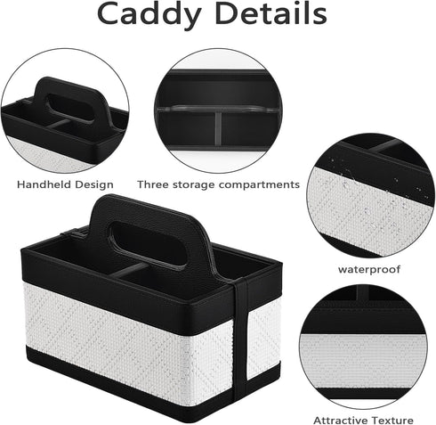 Desk Organizer Caddy with Handle-Portable PU Leather Remote Control Holder-Nightstand Dresser Tote Storage