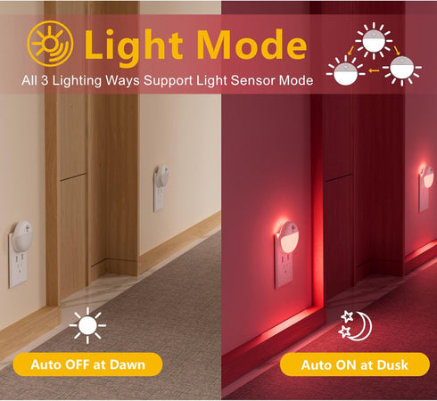 YUNLEX 2 Pack 3 Dimming, Plug in Red Sleep Night Light, Dusk to Dawn, Lighting Ways, Soft Glow, Stepless LED Lights