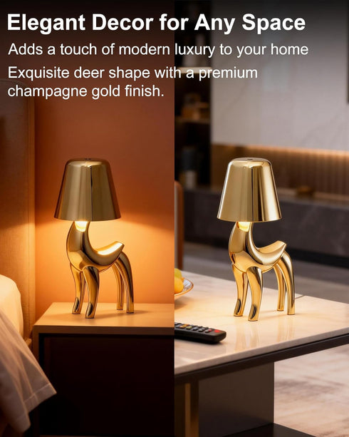 WAJIAWAQIAO 3 Dimming, 1800mAh Deer Cordless Table Lamp, Touch Control Bedside Night Light with Colors & Stepless