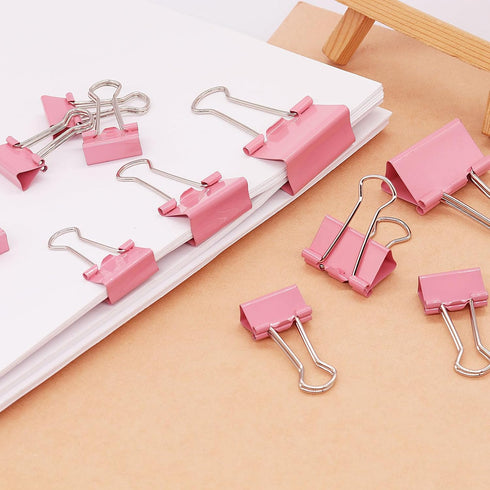 Pink Binder Clips, Assorted Sizes Set (Small, Medium, Large) for Office School and Home Supplies