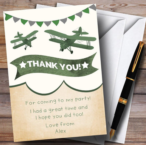 The Card Zoo Vintage Plane Cloud Green Party Thank You Cards