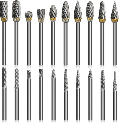 20PCS Tungsten Carbide Burr Set, 1/8 Shank Diamond Files for Dremel Rotary Drill, Metal Polishing and Wood Carving