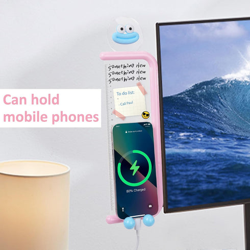 MEGREZ Acrylic Monitor Memo Board, Transparent Erasable Message Panel with Phone Stand & Ruler, White Office Desk