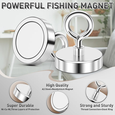 350 LBS 2 Inch FINDMAG Strong Magnet, Fishing Magnet Neodymium Rare Earth Magnets with Lifting Eye Bolt, Heavy Duty