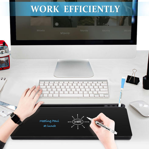 Glass Desk Whiteboard, Small Dry Erase Board with Storage Drawer, Desktop Organizer for Office Accessories, School