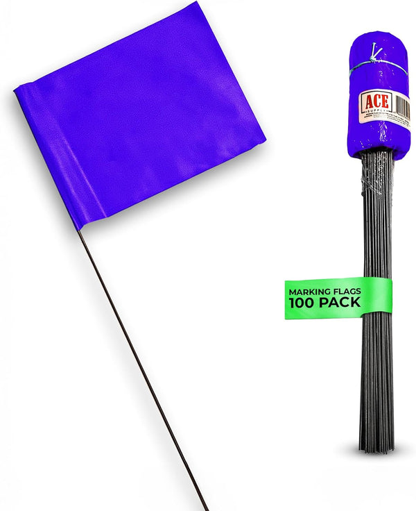 Purple Marking Flags 100 Pack - 4x5-Inch Marker Flags with 15-Inch Wire for Lawn and Landscape Marking