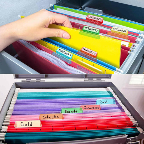 File Folder Tabs, Paxcoo 50 Sets Multicolor Hanging File Folder Tabs and Inserts, Plastic Tabs for Hanging Folders
