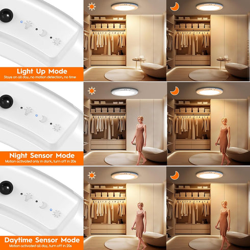 Closet 13 0.55 Closet 1 Pack Rechargeable Motion Sensor Ceiling Light with Remote, Wireless Battery Operated Light