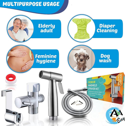 Premium Bidet Sprayer - Handheld Bide Jet Spray for Toilet | Adjustable Water Pressure | Leak-Proof Stainless Steel