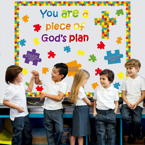 Christian Bulletin Board Piece of Gods Plan, Sunday School Decorations Kid’s Religious Bible Verse Cutouts