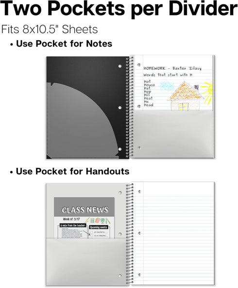 Dunwell 3-Pack Wide Ruled Spiral Notebooks, 100 Sheets, Red Blue Black, 8 x 10.5 for School with Inner Pockets