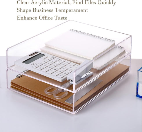 Clear Acrylic Letter Tray, Stackable Desk File Organizer for School Teacher Office Supplies - 2 Pack