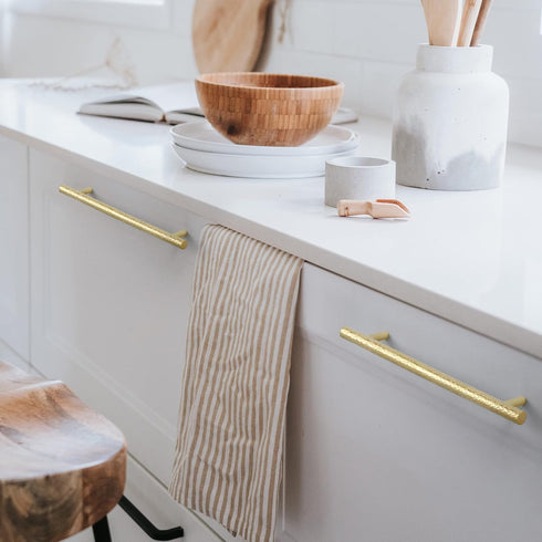 2-Pack Solid Brass Kitchen Cabinet Pulls, Gold Modern T-Bar Handles, 3-3/4-Inch Hole Center, Polished Finish