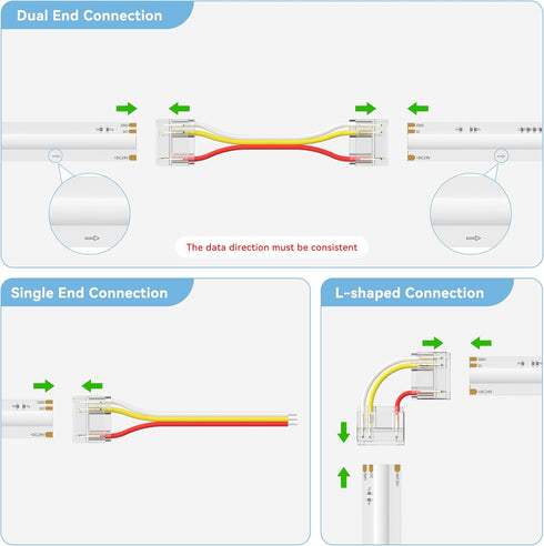 12mm 3-Pin Connection,20pcs Connectors,10ft(305cm) 22AWG Connection,5V 12V 24V PAUTIX Connectors for RGB Smart IC COB