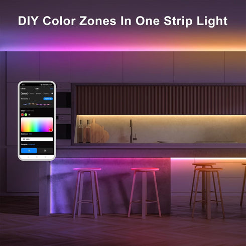 16.4ft 3000K-6500K Tatazone RGBWW+IC WiFi Smart Flowing Led Strip Light, RGB Chasing Effect+Tunable White Led Lights