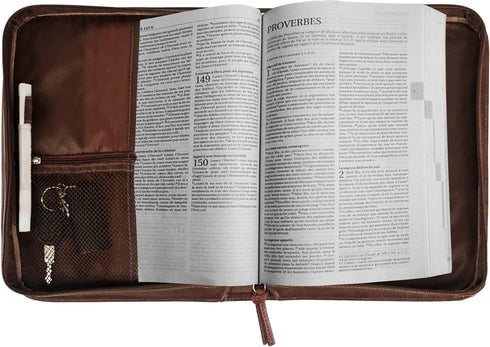 GraduatePro Bible Cover for Men & Women, Large PU Leather Zippered Scripture Bag with Carrying Handle, Psalm 46:10,