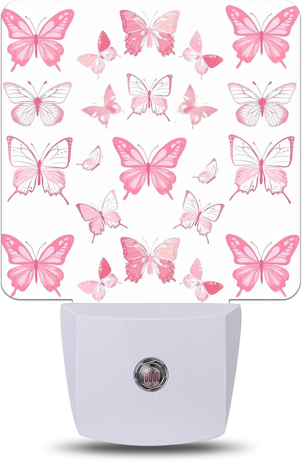 Pink Butterfly Night Light Plug Into Wall with Dusk to Dawn Sensor