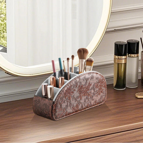 5 YAPISHI All-in-One Leather Brown TV Remote Holder with Compartments Nightstand Desktop Media Player Remote Caddy