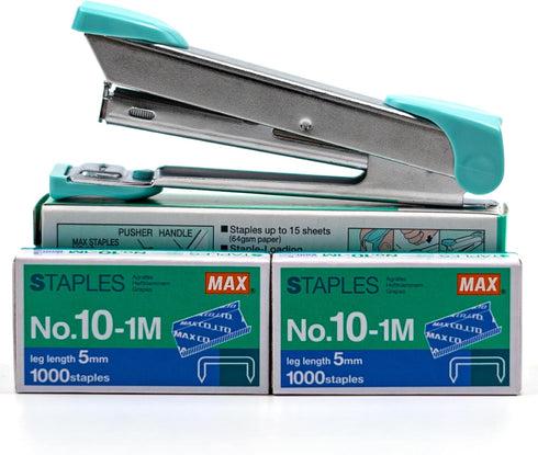 Max HD-10 Stapler Set with 2 Boxes (2000) Staples, Staple Up to 15 Sheets of Normal Paper