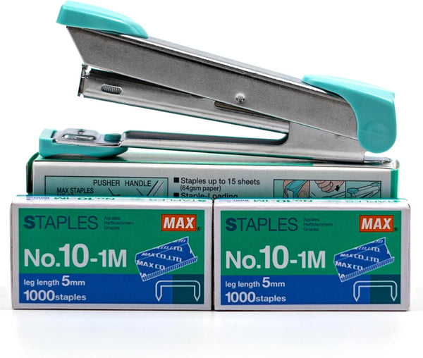 Max HD-10 Stapler Set with 2 Boxes (2000) Staples, Staple Up to 15 Sheets of Normal Paper