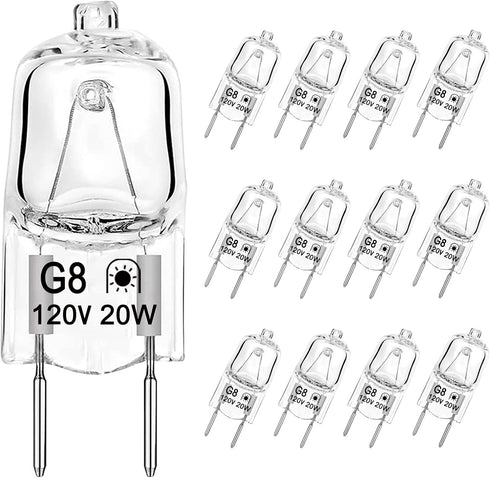 G8 Halogen Bulb 20W 120V Dimmable Xenon (12 Pack) 2Pin T4 JCD Type Warm White 2700K for Under Cabinet Lighting