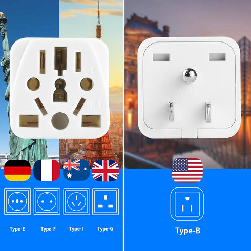 4 Pack UK to US Plug Adapter, Travel Plug Adapter, Type B Universal to American Outlet Adapter, White