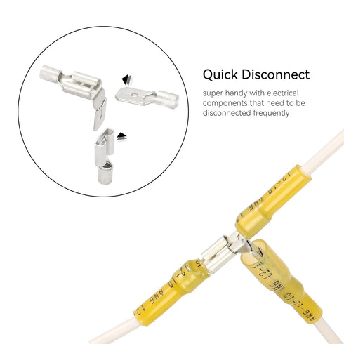 HKS 60PCS Piggyback Spade Connector, Yellow 12-10 AWG Heat Shrink Electrical Quick Disconnect Kit