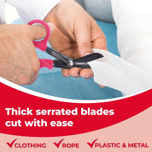 7 1/4" Ever Ready First Aid Autoclavable Titanium Bonded Bandage Shears Bent, Pink