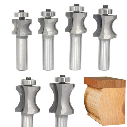 Akylin's 6Pcs Convex Edge Oval Router Bit Set 1/2" Shank, Shallow Bullnose