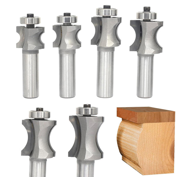Akylin's 6Pcs Convex Edge Oval Router Bit Set 1/2" Shank, Shallow Bullnose