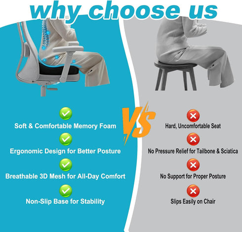 AZY Tailbone Tailbone Memory Foam Seat Cushion for Sciatica & Pain Relief Ergonomic Office Chair Cushion, Coccyx