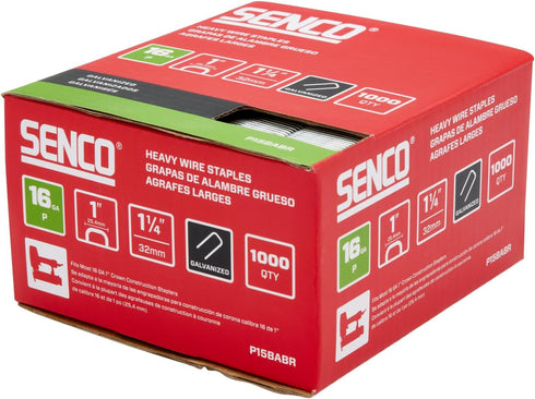 SENCO P15BABR 1-1/4" 16 Gauge Heavy Wire Staples, Galvanized Finish, 1,000 Count Pack