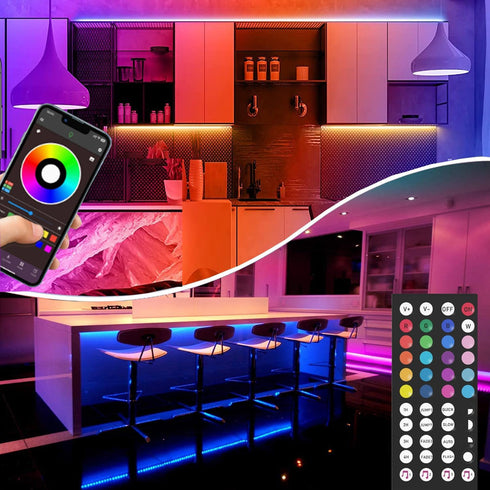 Dervacle 26ft, Battery Operated LED Strip Lights Color Changing RGB APP & Remote Control, Music Sync, USB Powered