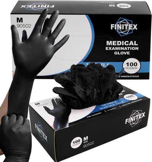 FINITEX Black Nitrile Disposable Medical Exam Gloves, 100/1000 PCS Powder-Free Latex-Free Food Gloves