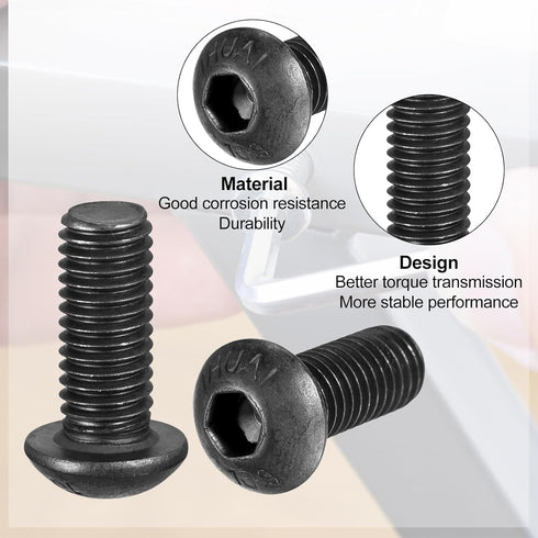 uxcell M6x12mm Button Head Hex Socket Cap Screw Bolt, Black, 50pcs